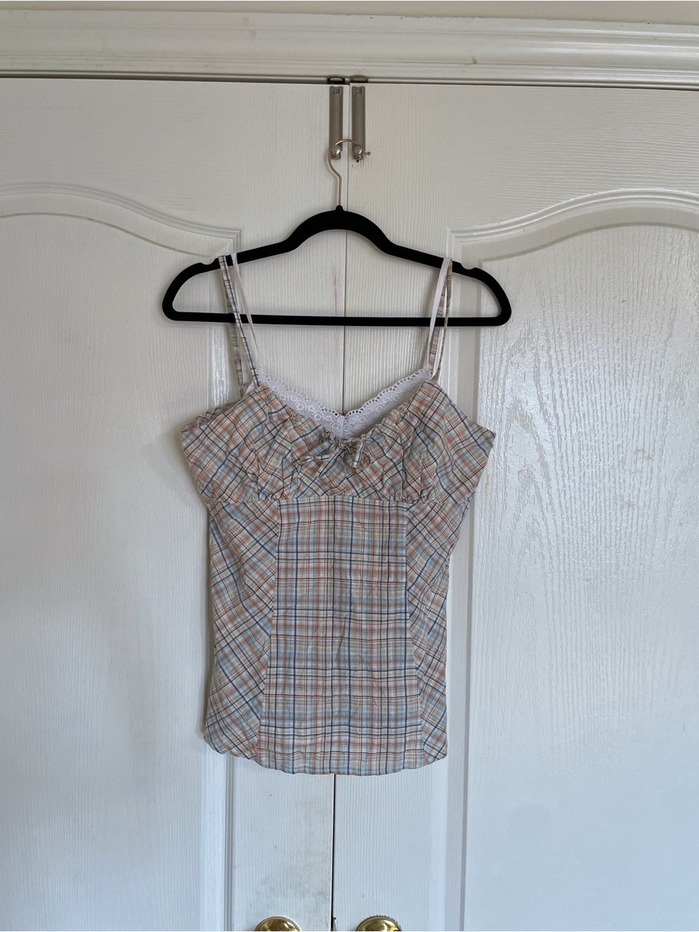 Sunset Surf Co. Y2K Plaid Lace Trim Camisole Top